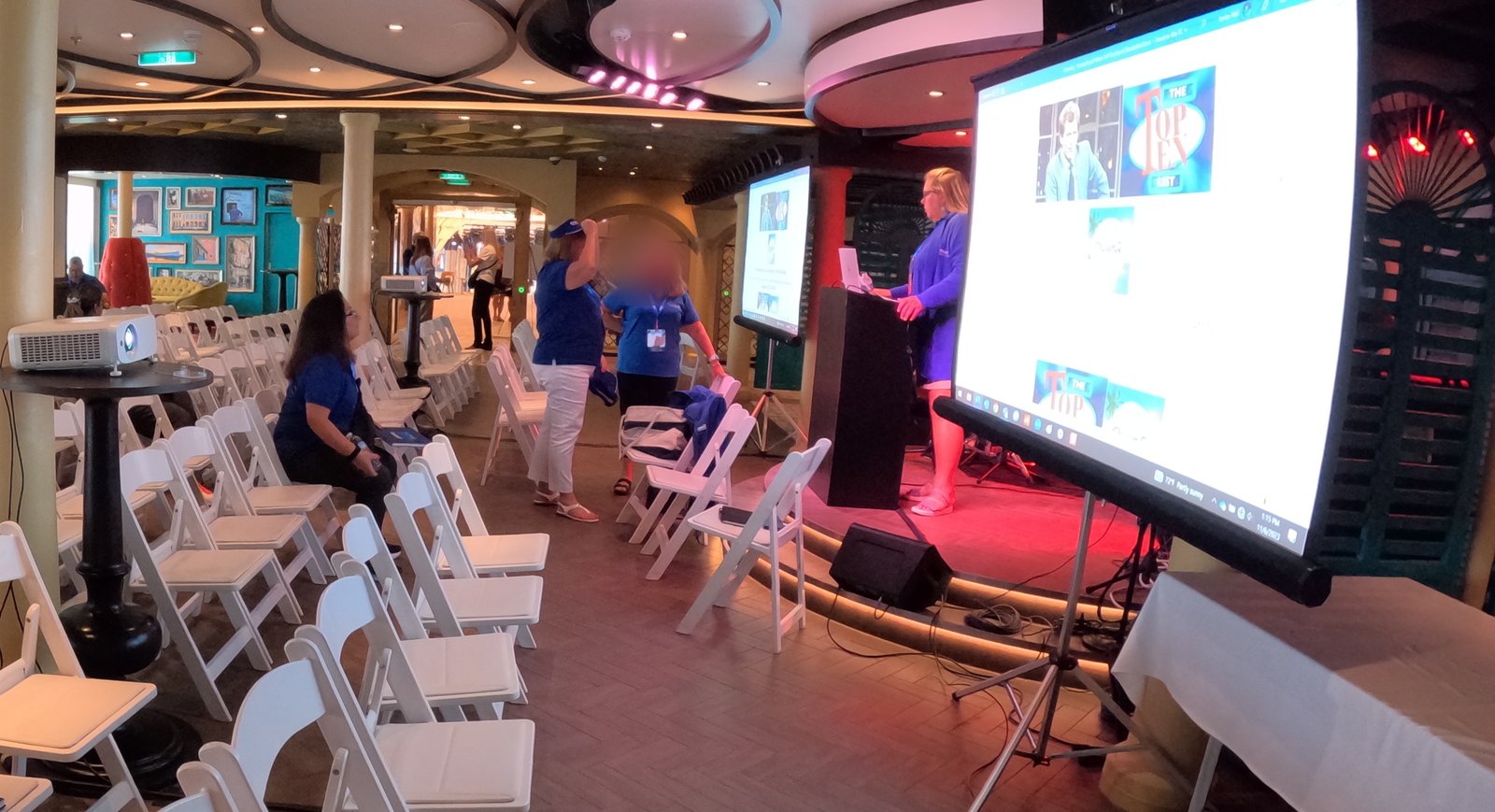 Conference room setup aboard Carnival Celebration